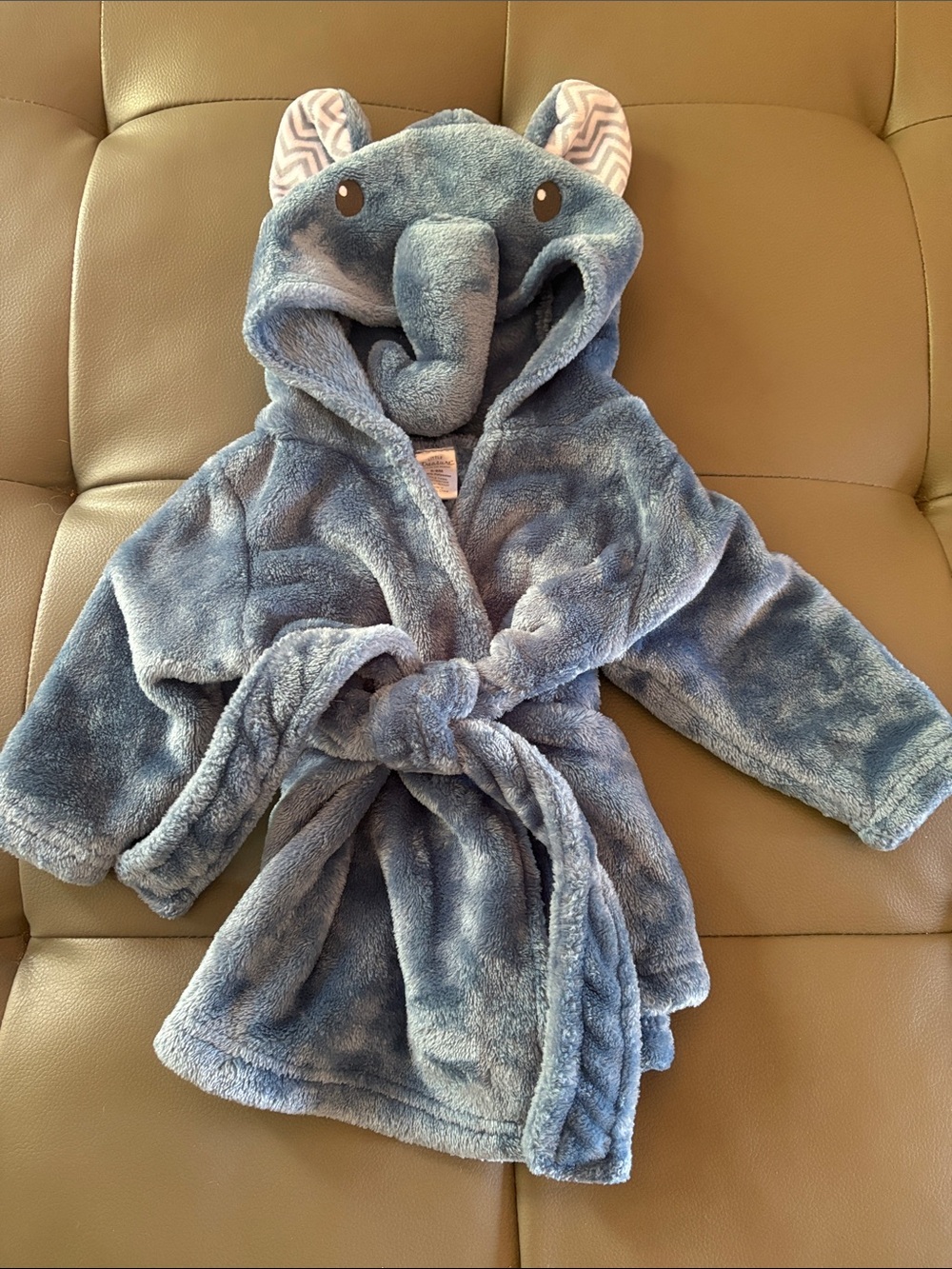 Blue Elephant Hooded Kids Robe - Plush Fleece